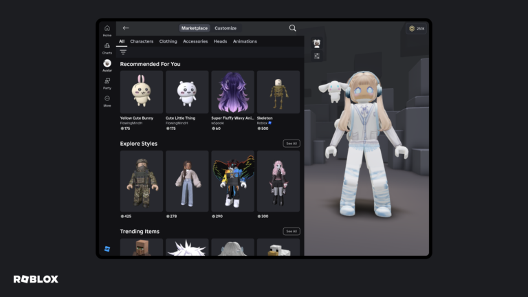 Marketplace with virtual items on Roblox